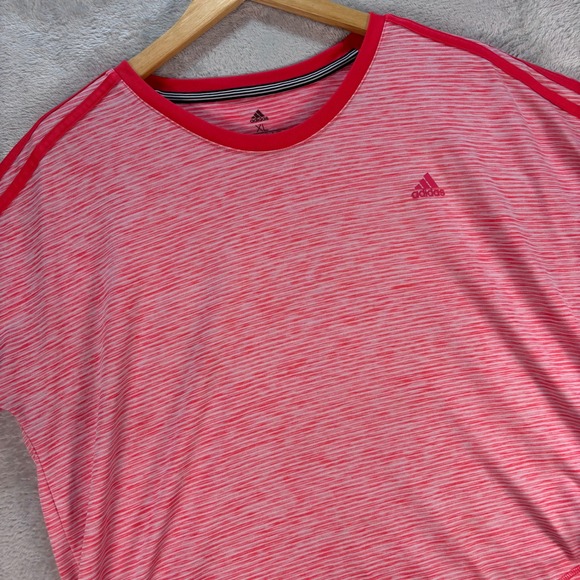 Adidas Women's Performance T-Shirt Red Stripe Climalite Activewear Sz XL - Picture 1 of 8